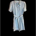 Fate Blue & White Striped Linen/Cotton Button Front Dress w/ Pockets & Tie Waist Photo 9