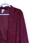 Chico's  Womens Size XL Burgundy Open Front Lace Trim Faux Suede Open Jacket Photo 2