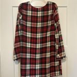 Everly Plaid Red Lace Up Long Sleeve Split Neck T-Shirt Dress Tunic Women Medium Photo 3