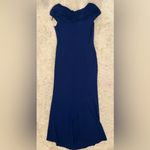 Tadashi Shoji NEW TADASHI SHOJ CARGILL pleated Crepe Trumpet draped Blue gown sz L Photo 4