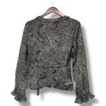 Ice Petite Black Paisley 100% Silk Wrap Blouse PM‎ Ruffle Hem Lined Vintage Y2K Size undefined Photo 1
