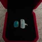 Elegant Adjustable Gold Ring with Blue and White Stones Size 7 Photo 1