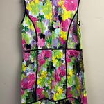 Calvin Klein Watercolor Floral Black Piping A-Line Sleeveless Dress Size 16 Photo 1