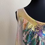 One World Blue Green Yellow Printed Top Women’s Large Boho Colorblock Peasant Photo 9