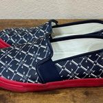 Lauren Ralph Lauren Women Navy Blue Red Jinny Monogram Sneaker Sz 8B Holiday Photo 2