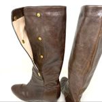 Loeffler Randall  Brown Leather Tall Wedge Boots golden 3 button details size 7.5 Photo 6