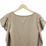 Free People  Penelope Tan Striped Knit Top Long Ruched Puff Sleeves Size Medium Photo 5