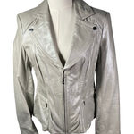 White House | Black Market Silver Grey Leather Moto Jacket Women's Size Medium Zip Photo 0