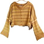 Free People Yellow Gray Catalina Cropped Bell Sleeve Pullover Sweater M Photo 3