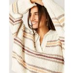 Free People Kennedy Pullover Sweater Ivory Oak Combo Large Chunky Knit Stripes Photo 3