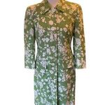 Loft By Ann Taylor Green Floral Linen Blend Trench Coat Pockets Womens Size 2 Photo 0
