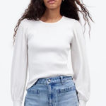Madewell White Ribbed Puff-Sleeve Top Size Small Photo 0