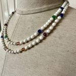 White colorful beaded long necklace Photo 4