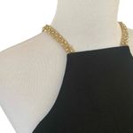 La Femme  Stretch Jersey Maxi Dress High Neck Bling Prom Formal Black & Gold 4 Photo 3