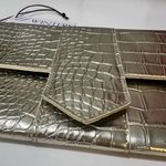 NWT JJ Winters Nikki Platinum Faux Croc Clutch Textured Envelope Bag Purse Gold Photo 8