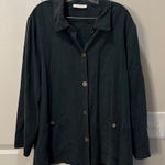 Bryn Walker  Long Sleeve Button Up Jacket Size L Black Tencel Pockets Lagenlook Photo 0