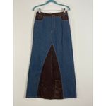 Forenza Vintage Blue Brown Maxi Denim Faux Suede Skirt Size 6 NEW Photo 1