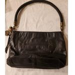 The Sak  Black Soft Leather Hobo Bag Braided Shoulder Strap Brass Hardware Photo 1