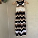 Crochet dress striped chevron zig zag knit midi sleeveless large stretch NEW Black Photo 1