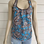 Trina Turk Sleeveless Silk Top Blouse Women’s Small Blue Retro Colorful Tropical Photo 0