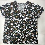 Halloween Cartoon Scrub Top By Cassandra‎ O Women Size L Ghosts Stars Candy Corn Black Size L Photo 4