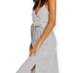 Mara Hoffman | Large | Thora Striped Sleeveless Wrap Top Open Midriff Maxi Dress Photo 2