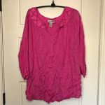 Caribbean Joe  Women's Barbie Pink‎ 100% Viscose 3/4 Sleeve Lightweight Blouse L Photo 1
