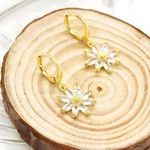 Crystal Flower Earrings – Gold Hoop with CZ Daisies, Sparkling Floral Jewelry Photo 1