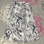 A New Day  Blue and White Marble Satin Ruched Midi Skirt Photo 0