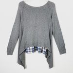 Anthropologie Moth Grey Handkerchief Hem Plaid Back Sweater Photo 2