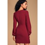 Lulus  Believe It or Knot Long Sleeve Tie-Front Skater Dress Wine Red Small Photo 1