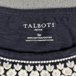 Talbots Shirt Womens SP Petite Navy Embroidered Cap Sleeve Cotton Casual Top Photo 2
