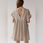 Urban Outfitters  Serendipity Neutral Linen V-Neck Babydoll‎ Dress Size Medium Photo 5