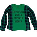 Handmade One of a Kind Tshirt with Plaid Long Sleeves Green Empowered Women Graphic Tee S Photo 0