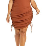 Good American  Ruched Mini Tank‎ Dress Tortoise Shell Brown Size L NWT Photo 0