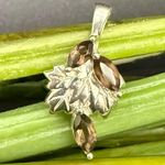 925 Sterling Silver Smoky Quartz Marquis Grape Vine Leaf Small Pendant 3g. Photo 0
