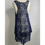 Cozy Casual Tunic Top Shabby Chic Cottagecore Crochet Sleeveless Boho in Navy Medium Photo 5