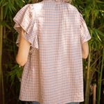 Voy Brand Clothing Paige Plaid Ruffle Short Sleeve Button Down Shirt Size S Blue Photo 1
