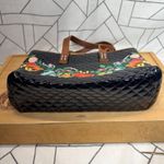 Consuela  Black Quilted Patent Tote Floral Embroidery Leather Shoulder Bag Purse Photo 15