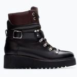 ZARA  Woman Leather Mountain Hiking Lace Up Combat Ankle Boots: Black/Brown Photo 0