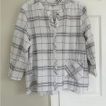 Habitat  Top Womens Medium White Black Plaid 3/4 Sleeve Textured Lagenlook Art Photo 2