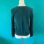 Leith NWT  Long Sleeve Surplice Top Teal Deep Stretch Knit Faux Wrap Career XS Photo 4