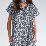 Never a Wallflower Vivki Short Sleeve Casual Cotton Dress Navy Floral Medium Blue Photo 0