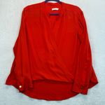 ALC Frank A.L.C. Red Silk Blouse Long Sleeve Wrap Front Top Size 10 READ Photo 0