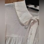 ZARA  Oyster White Pearl Lapel Tie Collar Ruffled Cuffs Button Down‎ Blouse XS Photo 7