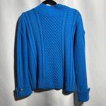 Talbots Cobalt Blue Cable Knit Mock Neck Sweater Womens L Preppy Gold Buttons Photo 1