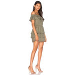 SIR The Label / Revolve Stefi Linen Off Shoulder Ruffle Mini Dress in Dark Olive Photo 4