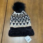 Free People  Chalet Fairisle Pom Beanie Hat Black/Gold Metallic‎ Combo One Size Photo 1
