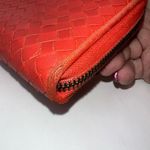 Bottega Veneta  Red/Orange Intrecciato Woven Nappa Leather Zip Around Wallet Photo 2