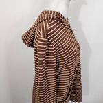 Isaac Mizrahi Brown Stripe Button-Up Hoodie Size Small Striped Preppy Hoodie Photo 3